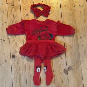 Red Minnie Mouse Baby Outfit with Headband and Tights